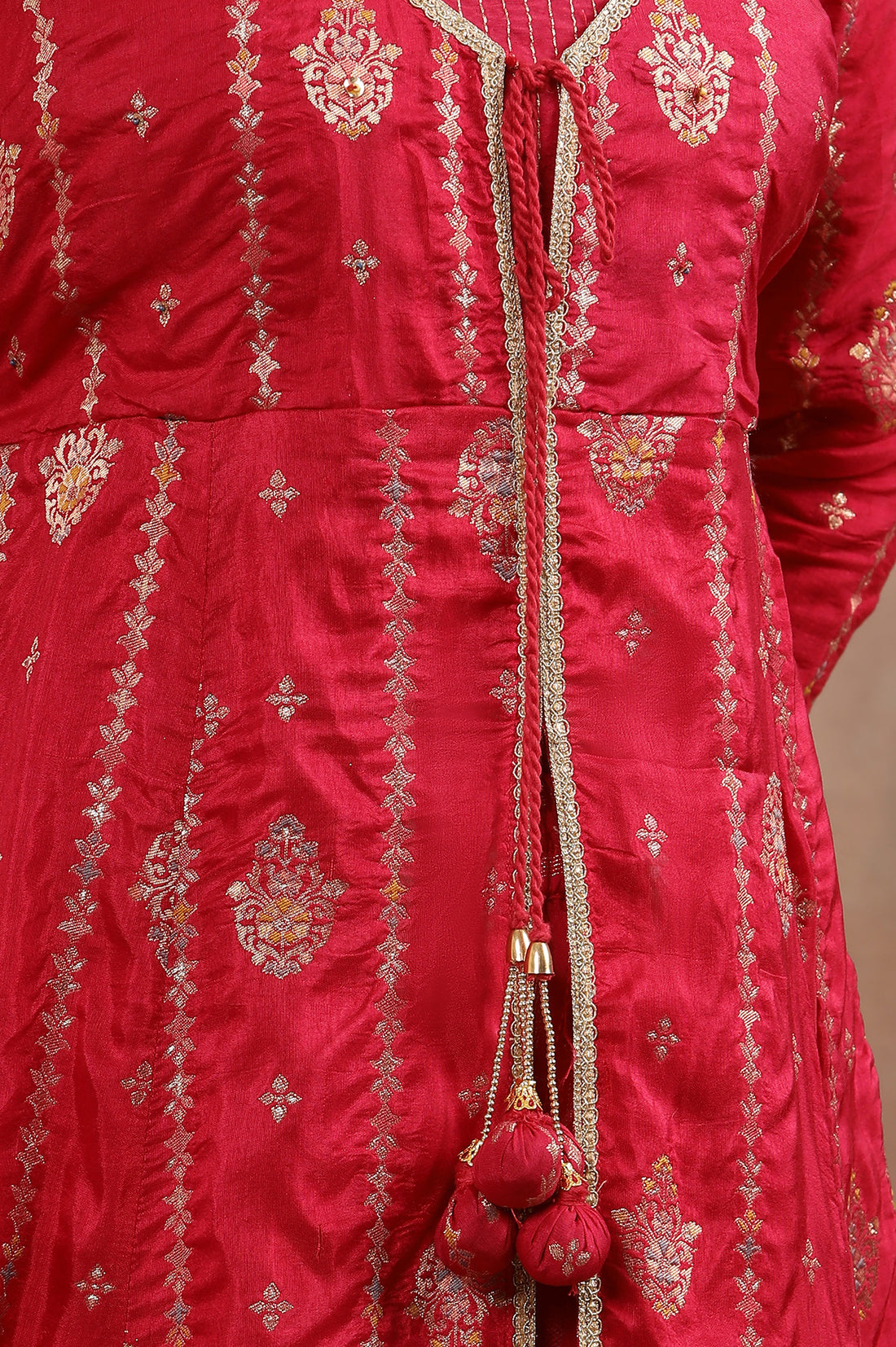 Pink Flared Jacqaurd Kurta, Sharara and Dupatta Set