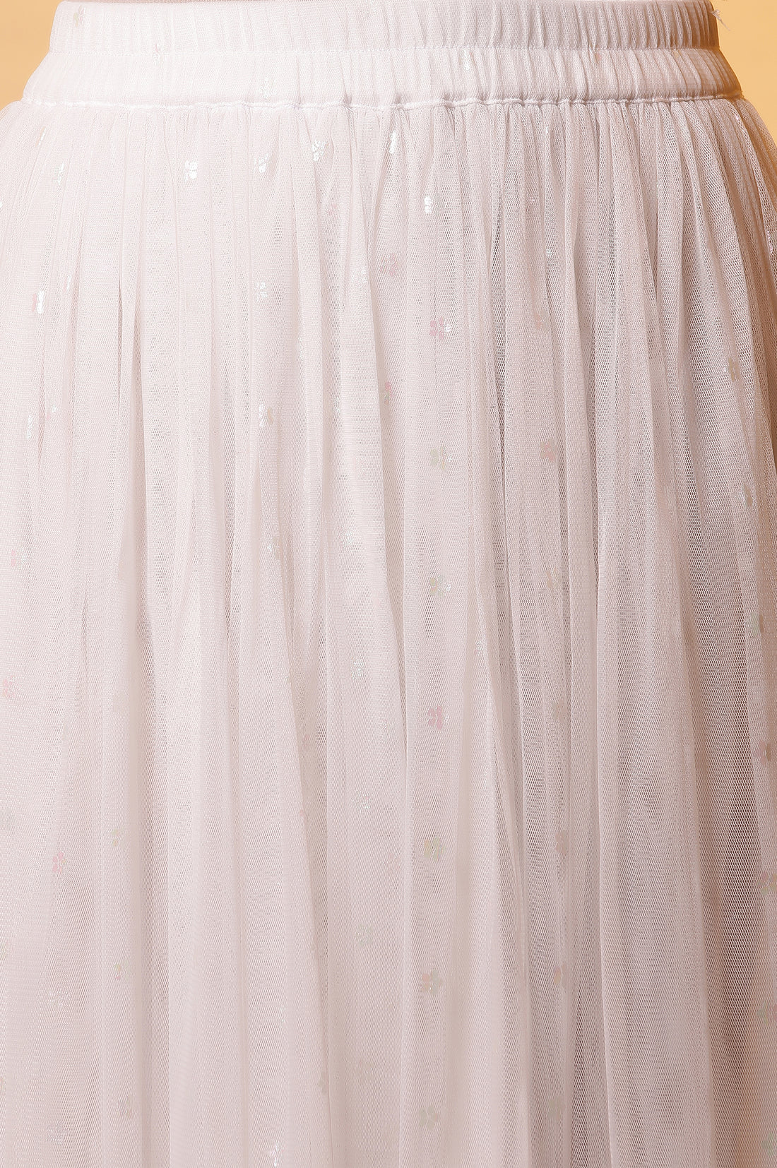 White Floral Short Kurta, Skirt and Dupatta Set