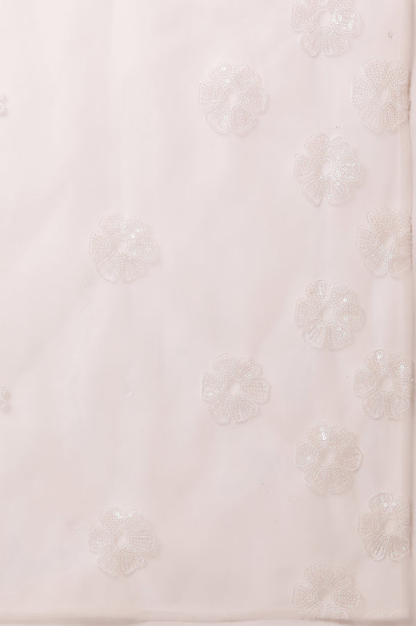 White Floral Short Kurta, Skirt and Dupatta Set