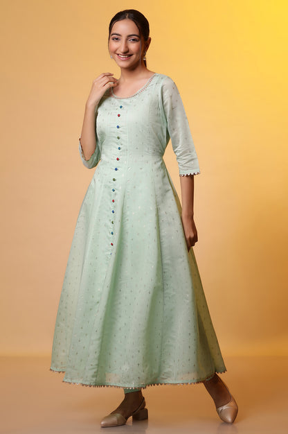 Green Embellished Anarkali Kurta, Tights and Dupatta Set