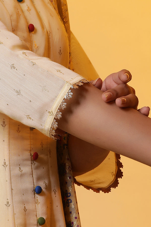 Yellow Embellished Anarkali Kurta, Tights and Dupatta Set