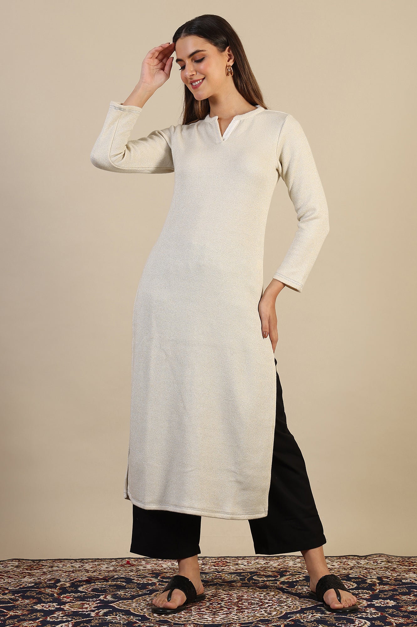 White Yarn Dyed Straight Kurta