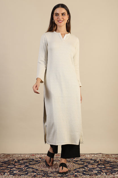 White Yarn Dyed Straight Kurta