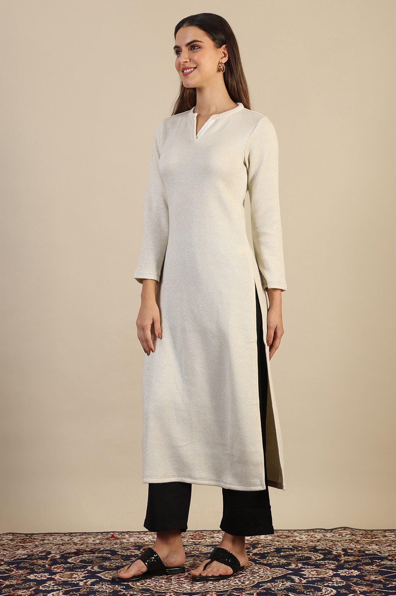 White Yarn Dyed Straight Kurta