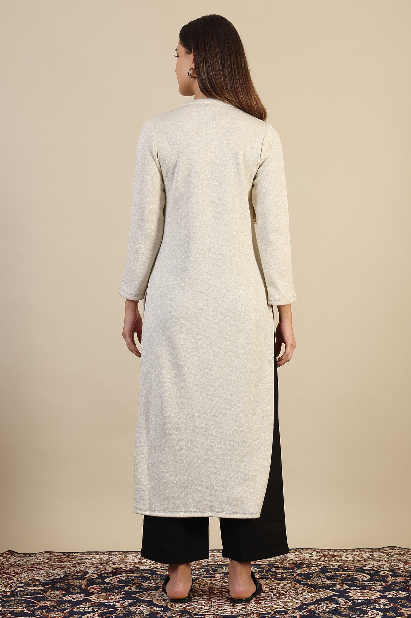 White Yarn Dyed Straight Kurta