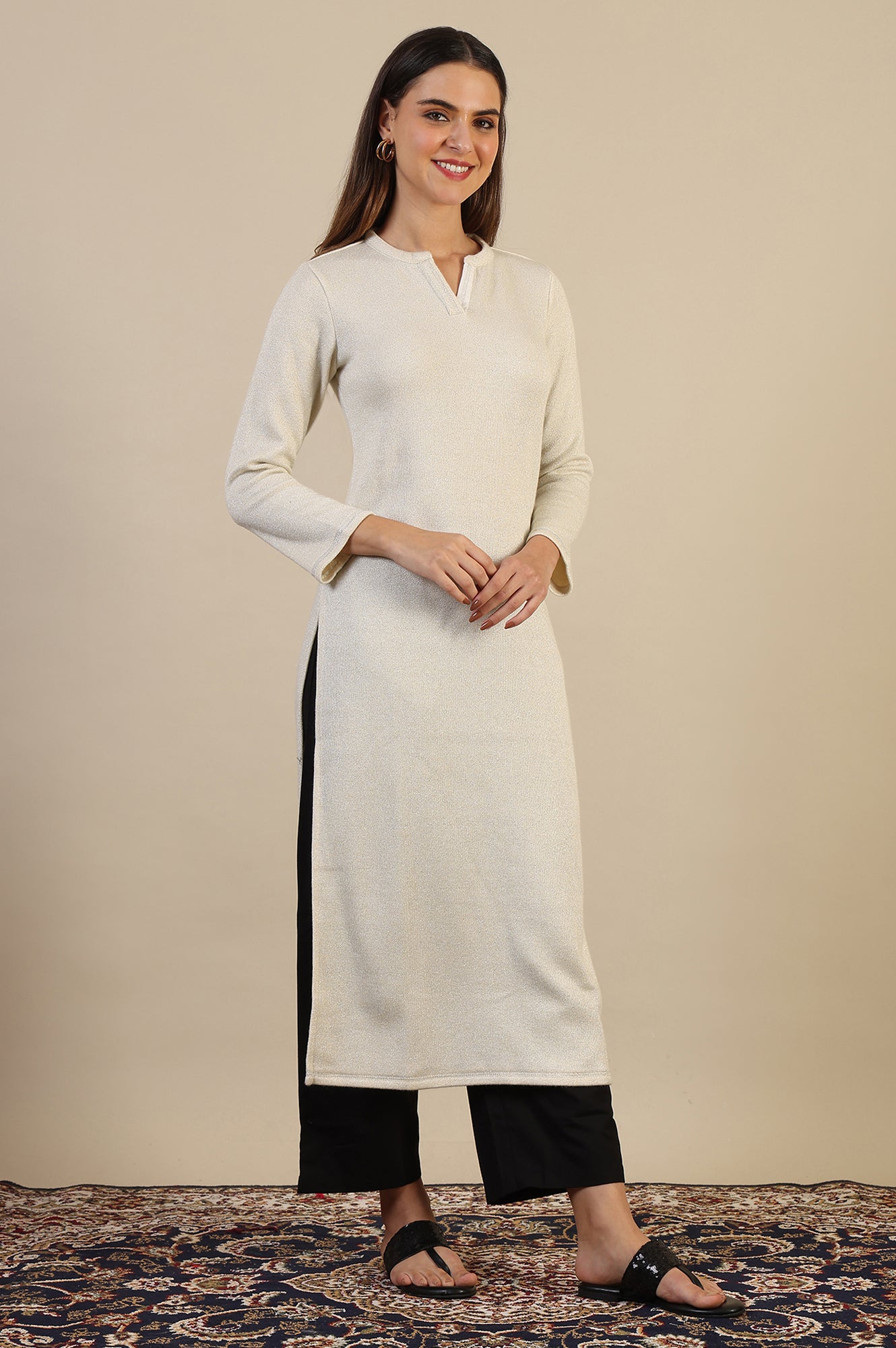 White Yarn Dyed Straight Kurta