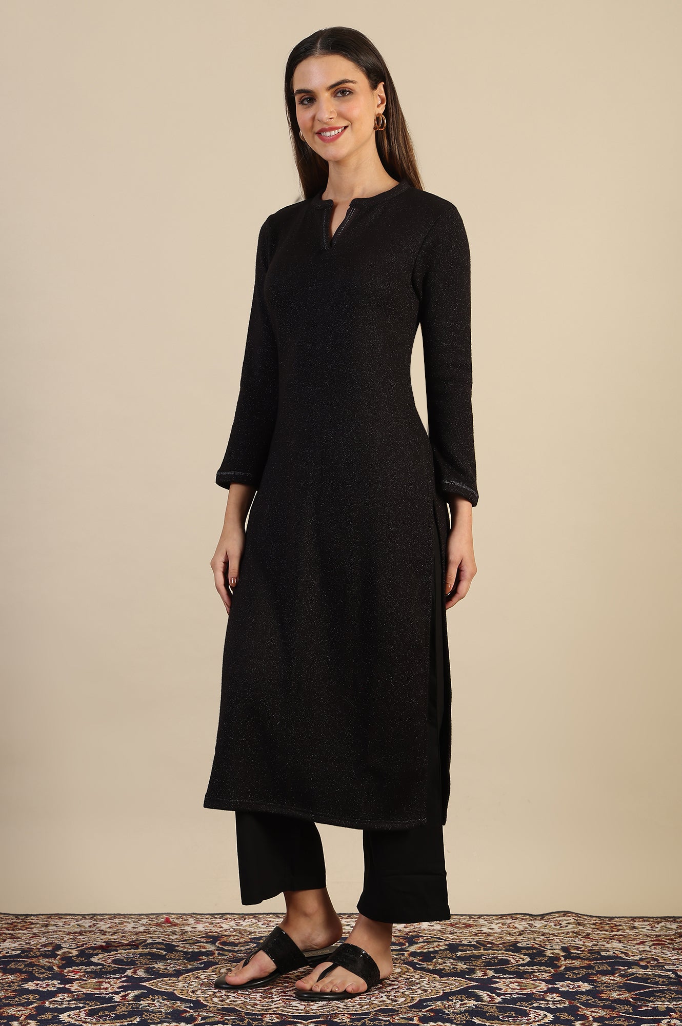 Black Yarn Dyed Straight Kurta