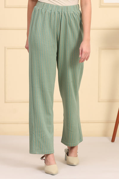 Green Solid Woven Mid Rise Winter Palazzo