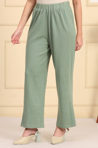 Green Solid Woven Mid Rise Winter Palazzo