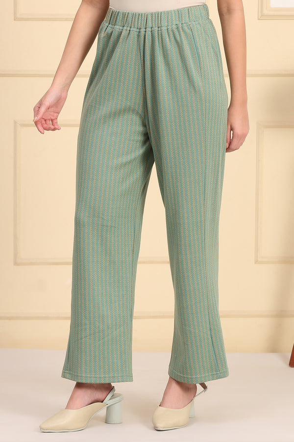 Green Solid Woven Mid Rise Winter Palazzo