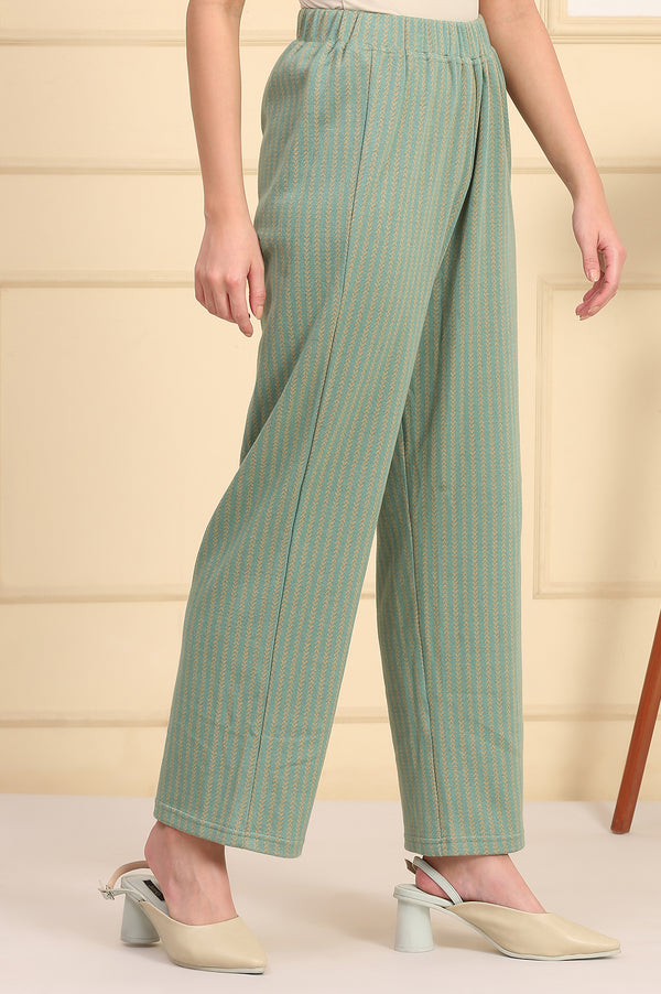 Green Solid Woven Mid Rise Winter Palazzo