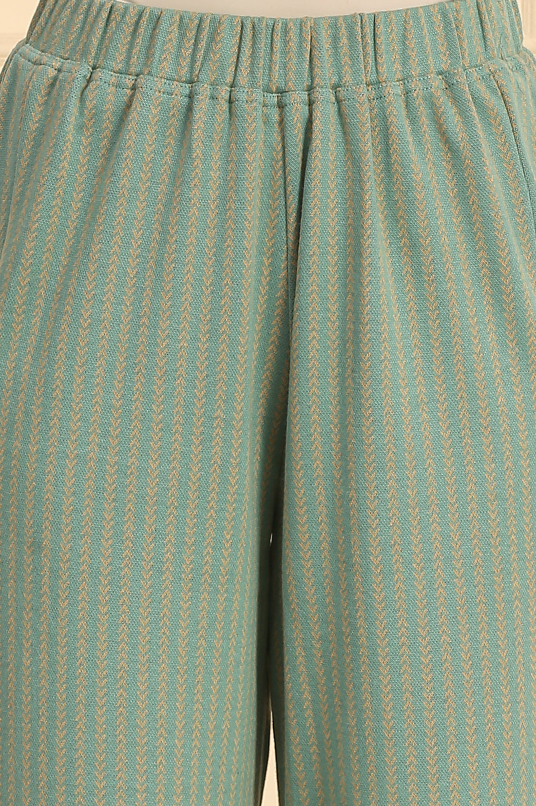 Green Solid Woven Mid Rise Winter Palazzo