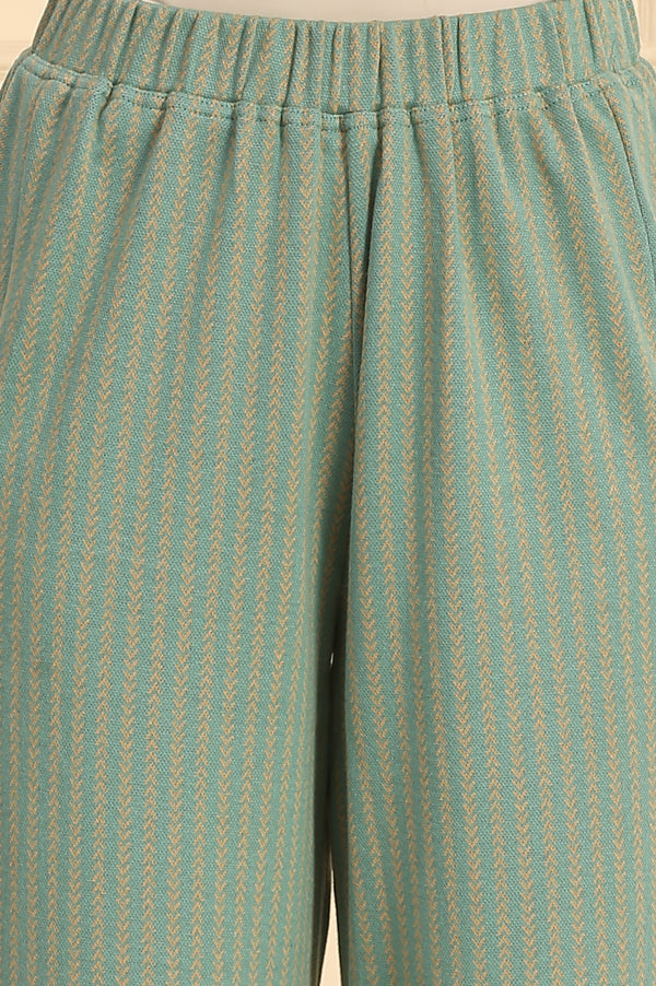 Green Solid Woven Mid Rise Winter Palazzo