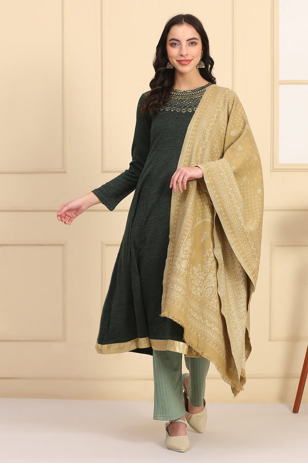 Gold Self Design Woven Acrylic Shawl