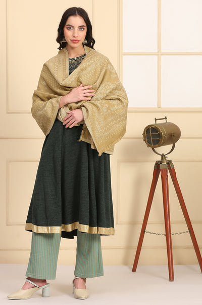 Gold Self Design Woven Acrylic Shawl