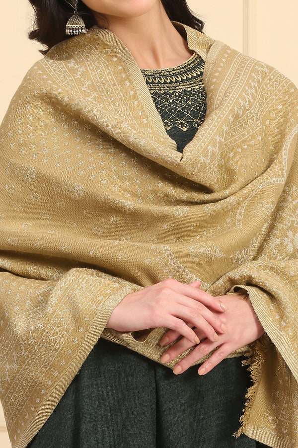 Gold Self Design Woven Acrylic Shawl