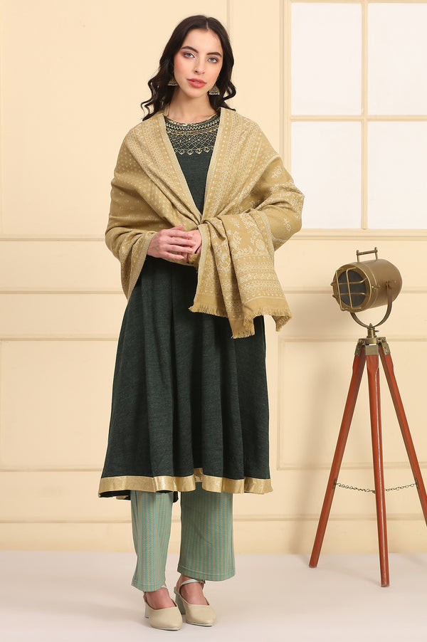 Gold Self Design Woven Acrylic Shawl