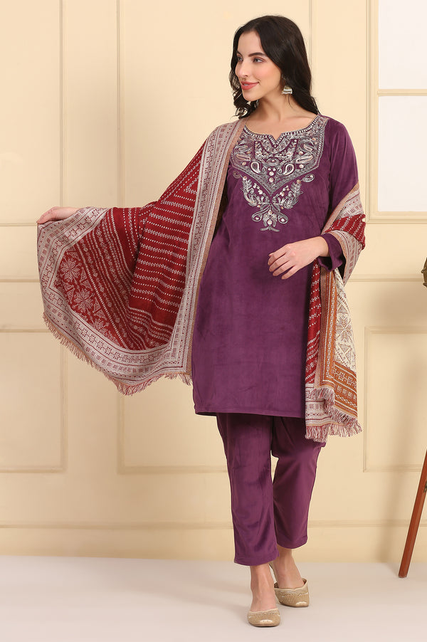 Red Self Design Woven Shawl