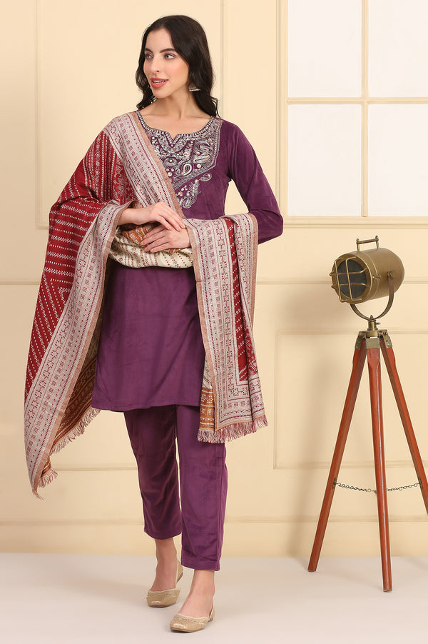 Red Self Design Woven Shawl