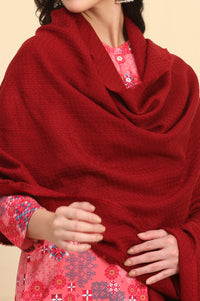 Red Self Design Woven Acrylic Shawl