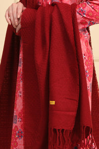 Red Self Design Woven Acrylic Shawl