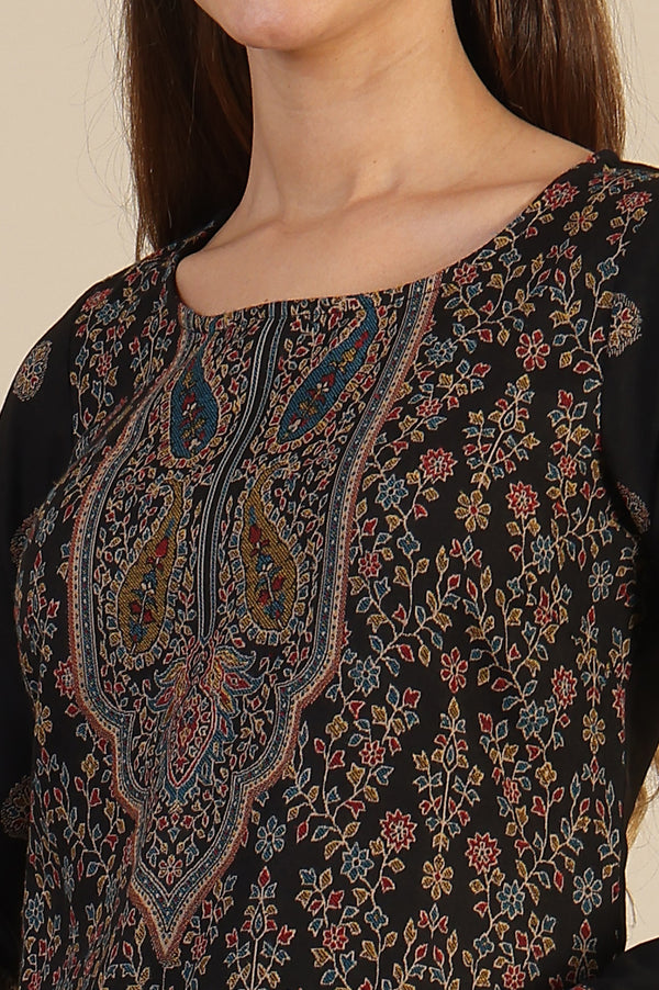 Black Yarn Dyed Straight Kurta & Straight pant with Shawl Set