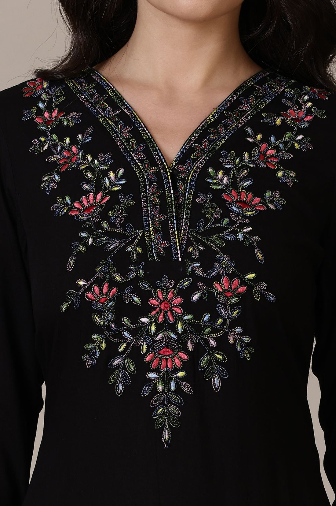 Black Thread Embroidered Straight Winter Kurta with Palazzo Set