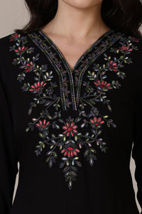 Black Thread Embroidered Straight Winter Kurta with Palazzo Set