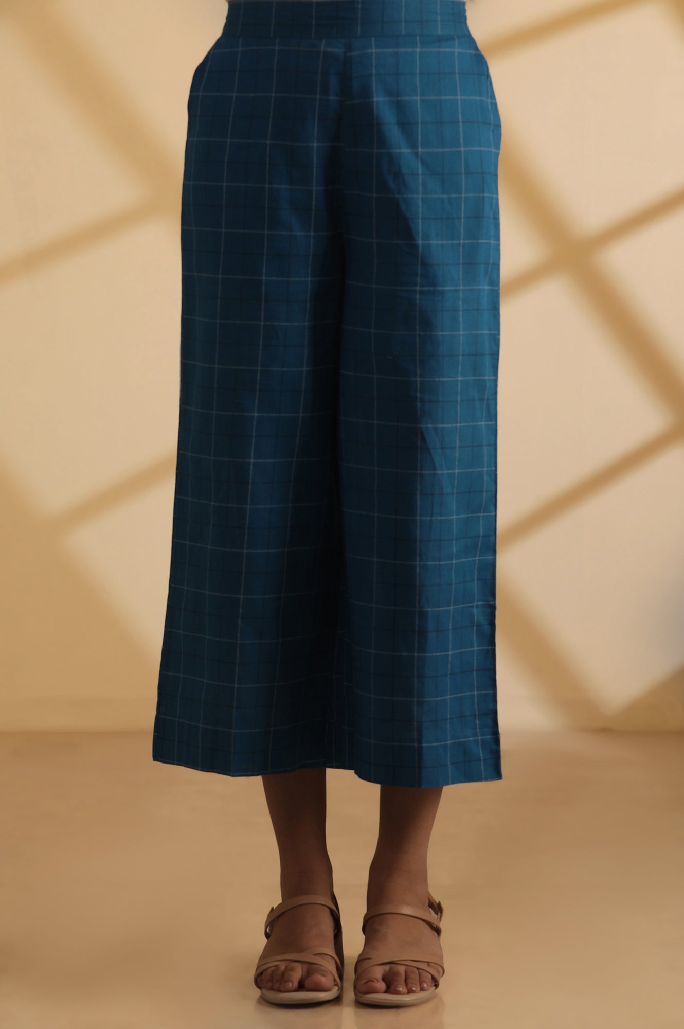 Blue-Checker-Cotton-Shirt-Kurta-and-Culottes-Set