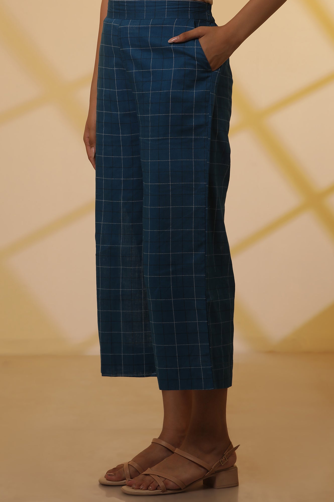 Blue-Checker-Cotton-Shirt-Kurta-and-Culottes-Set