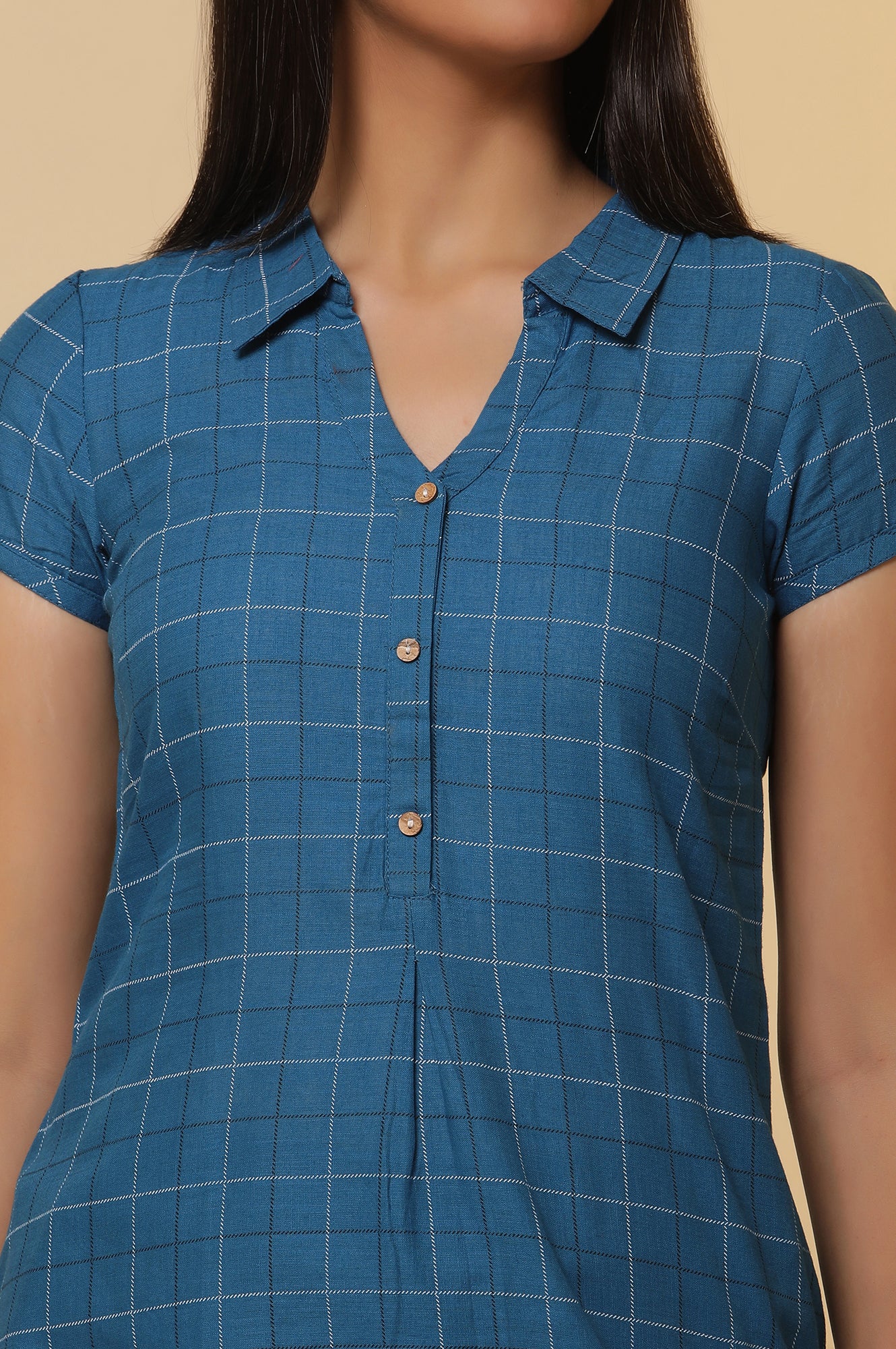 Blue-Checker-Cotton-Shirt-Kurta-and-Culottes-Set