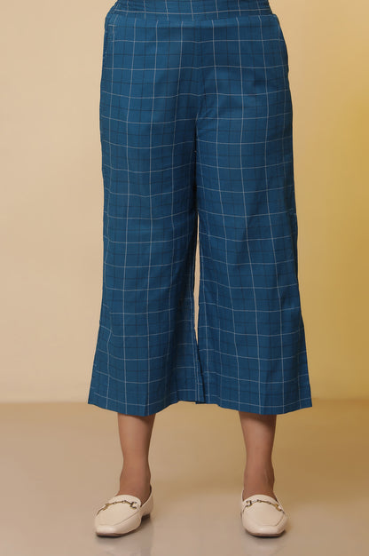 Blue-Checker-Cotton-Shirt-Kurta-and-Culottes-Set