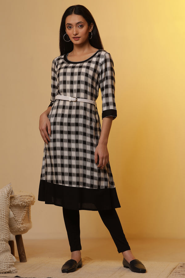 Black and White Checker Kurta and Tights Set