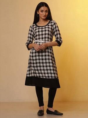 Black and White Checker Kurta and Tights Set