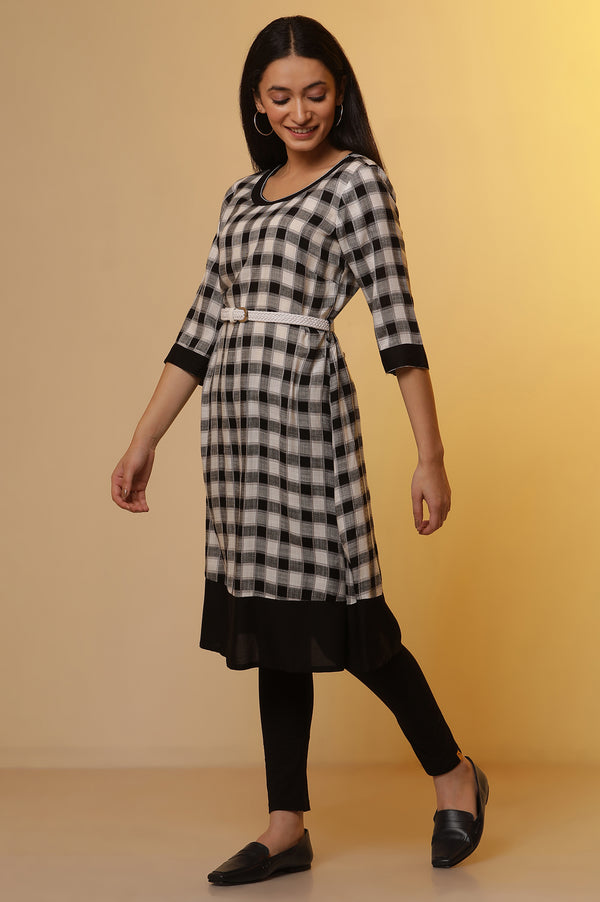 Black and White Checker Kurta and Tights Set