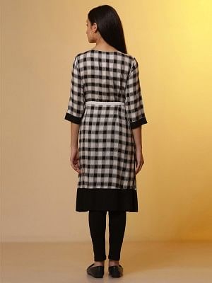 Black and White Checker Kurta and Tights Set