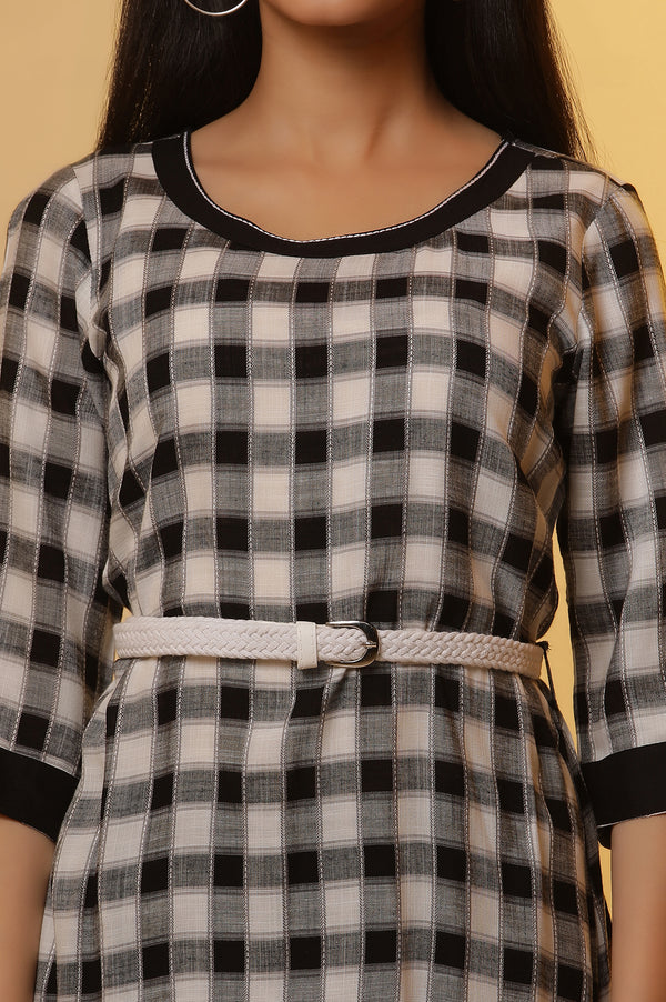 Black and White Checker Kurta and Tights Set