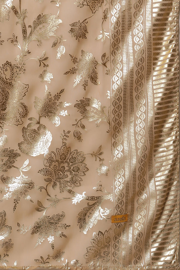 Dark Wine Foil Printed Flared Dress, Tights and Dupatta Set