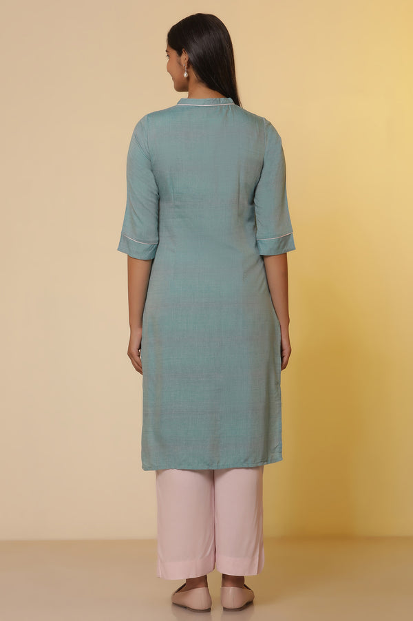 Blue Thread Embroidered Straight Kurta and Palazzo Set