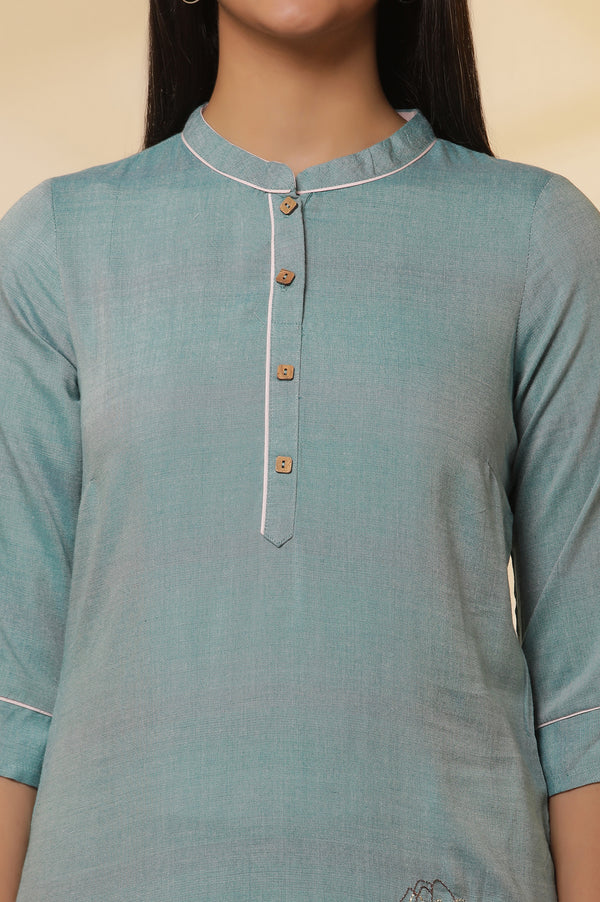 Blue Thread Embroidered Straight Kurta and Palazzo Set