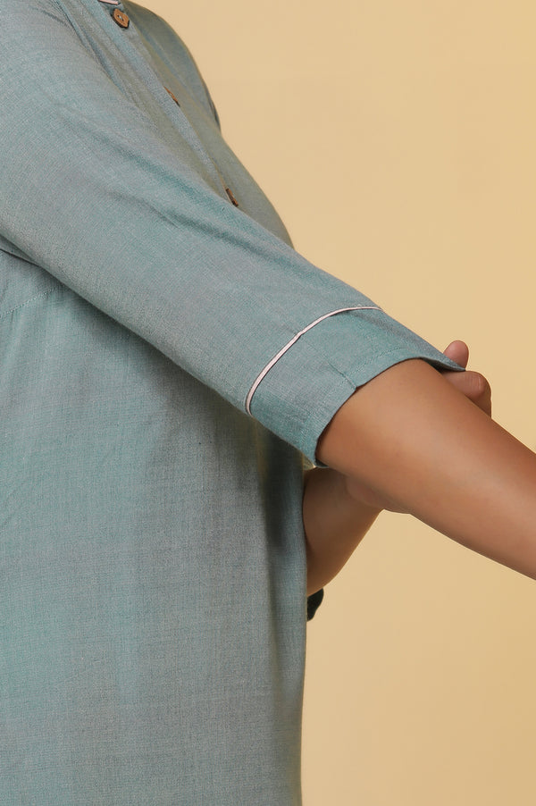 Blue Thread Embroidered Straight Kurta and Palazzo Set