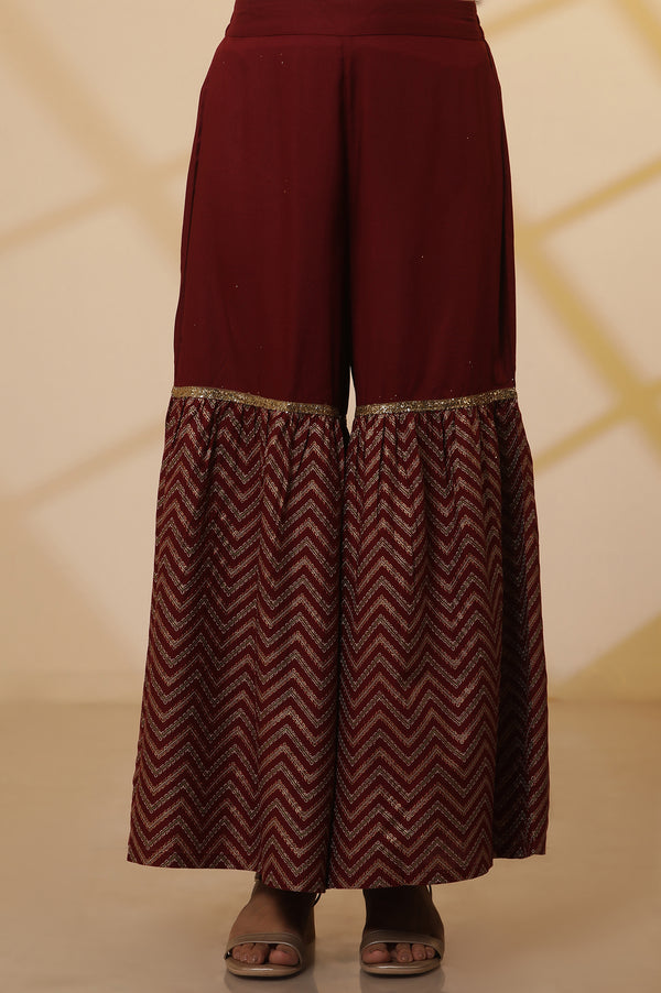 Maroon Floral Printed Sequined Kurta, Sharara Set with Gold Chocker Dupatta
