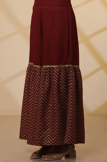 Maroon-Floral-Printed-Sequined-Kurta,-Sharara-Set-with-Gold-Chocker-Dupatta