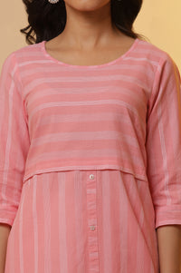 Pink Cotton Striped Kurta and Pants Set