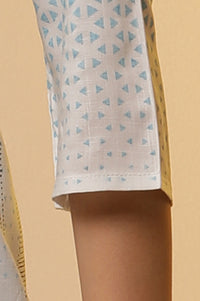 Blue Printed Straight Kurta, Pants and Dupatta Set