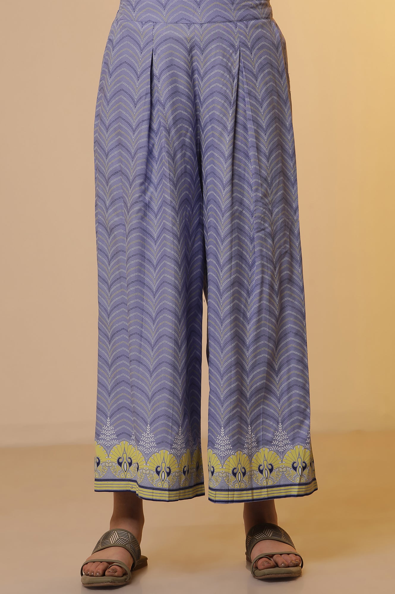 Yellow Placement Printed Kurta, Culottes and Dupatta Set