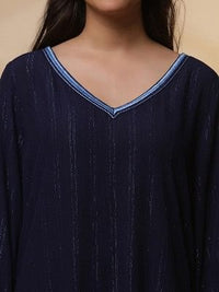 Blue Embroidered Asymmetrical Kurta and Denim Lycra Jeggings