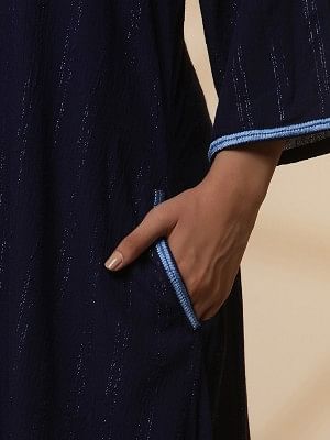 Blue Embroidered Asymmetrical Kurta and Denim Lycra Jeggings