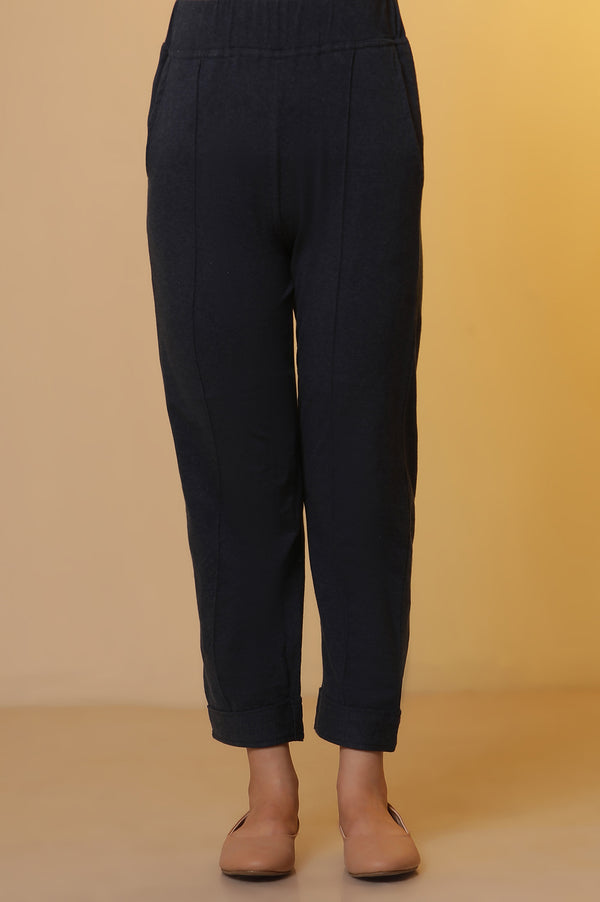 Blue Textured Cotton Checker Kurta and Pintuck Pants Set