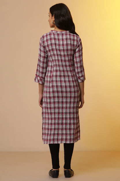 White and Magenta Checker Kurta and Denim Jeggings Set